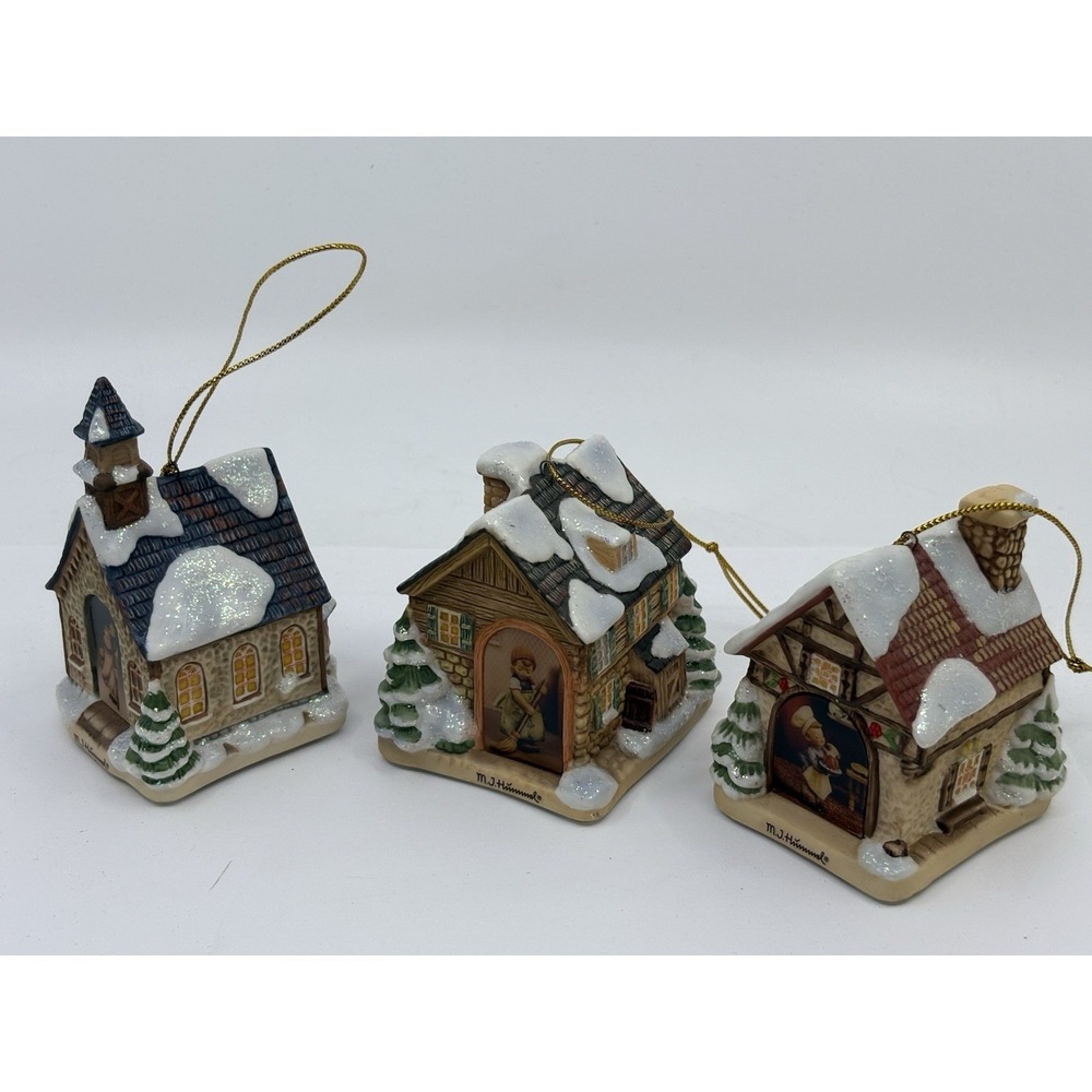 M.J. Hummel Candlelight Houses Christmas Ornament Attaches To Light Set Of 3